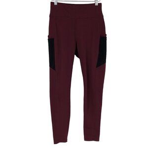 Pop Fit Athletic Leggings with Two Large Side Pockets Burgundy Size Medium